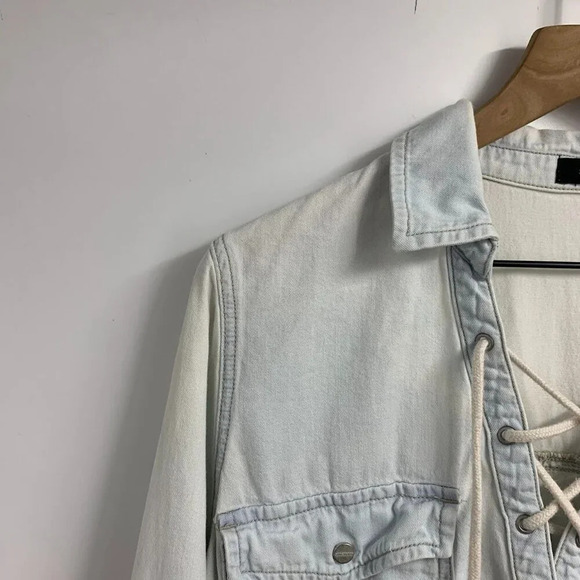 Sanctuary Women's Lace Up Button Front Long Sleeve Collared Shirt Size L - Picture 3 of 12